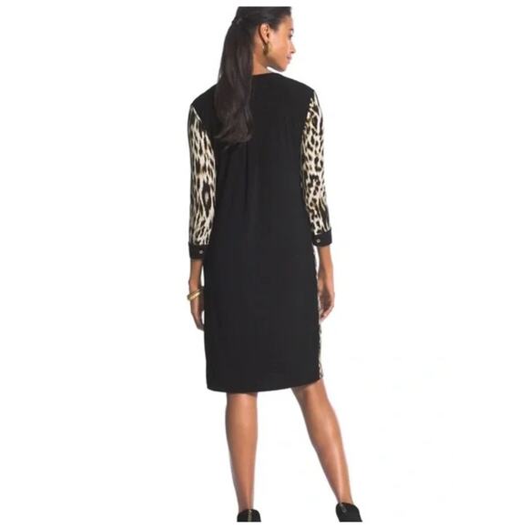 Chicos Brown & Black Leopard Print Button Down Dress Women S Mob Wife Old Money - Picture 9 of 14